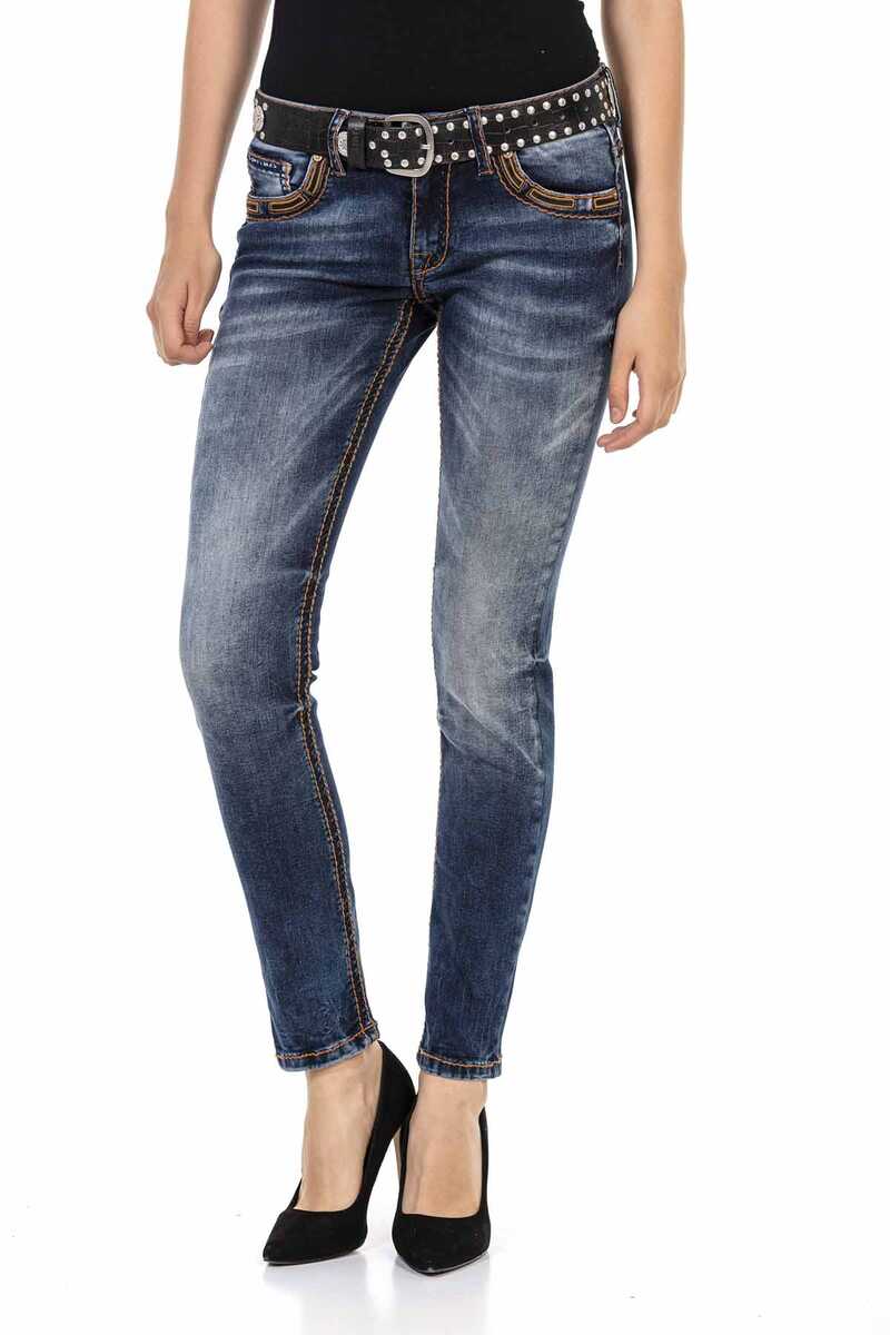 WD464 Women's Slim-Fit Jeans with Contrast Stitching
