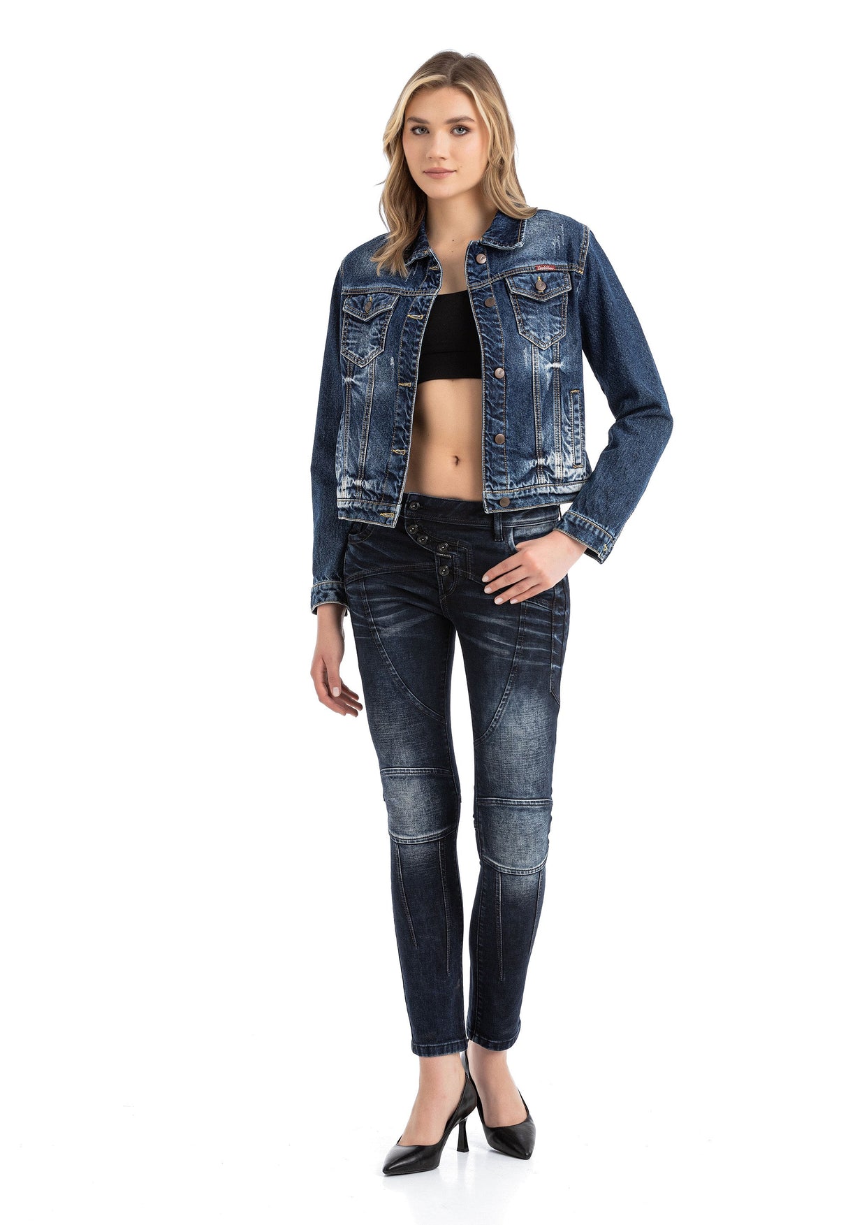 WD469 Women's slim-fit jeans with eye-catching decorative stitching