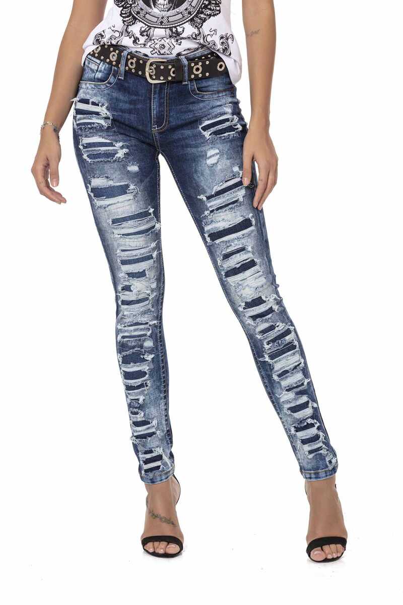 WD479 Women's slim-fit jeans with cool distressed details