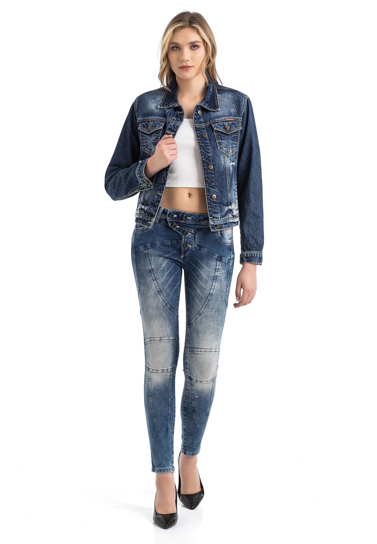 WD502 Women's slim-fit jeans with decorative stitching in straight fit