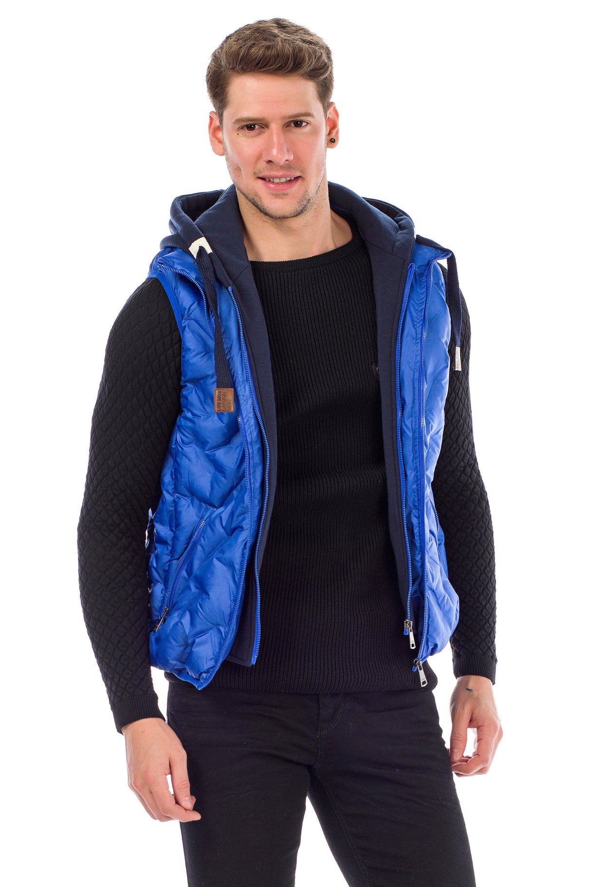 CM151 Men's Winter Vest – Bright Blue with Detachable Hood