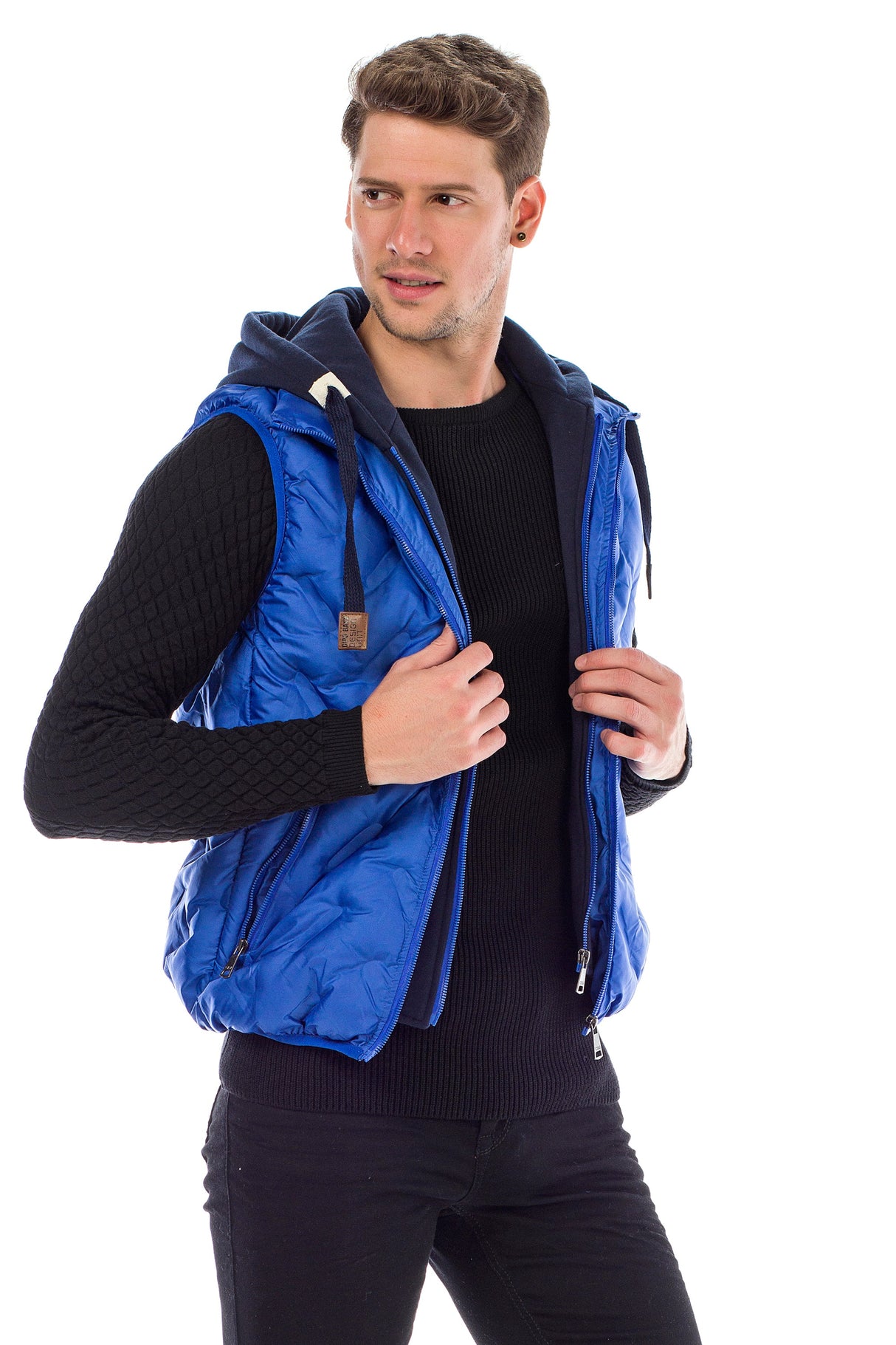 CM151 Men's Winter Vest – Bright Blue with Detachable Hood