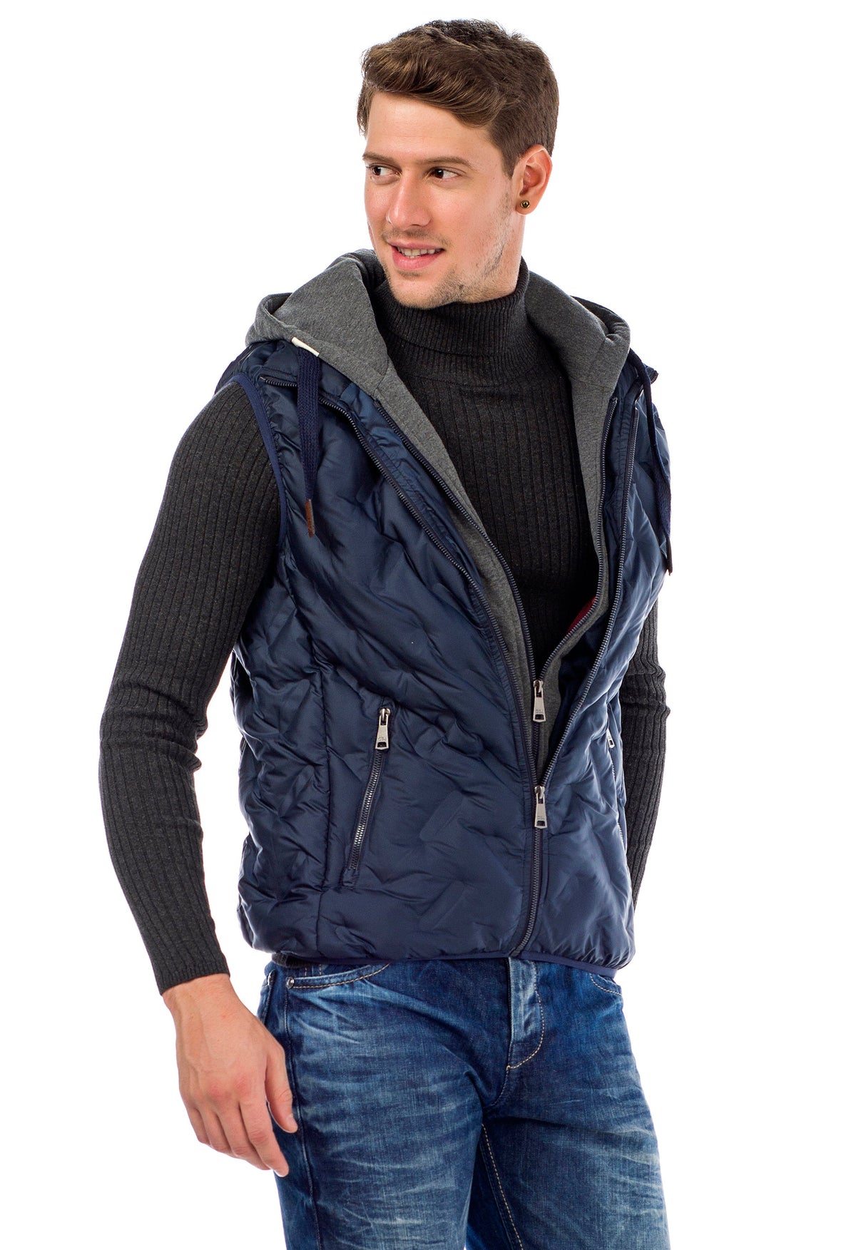 CM151 Men's Winter Vest – Bright Blue with Detachable Hood