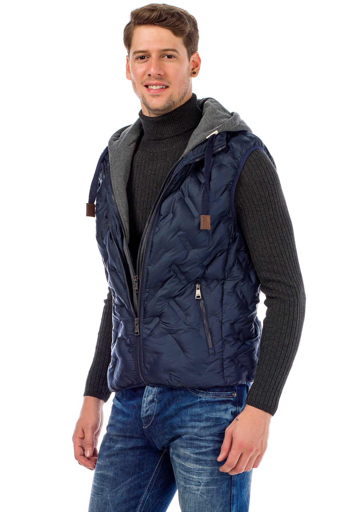 CM151 Men's Winter Vest – Bright Blue with Detachable Hood