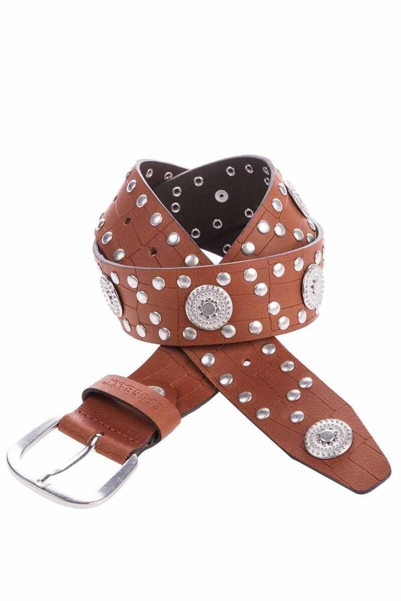 WG100 Women's belt, metal embroidered, made of genuine leather