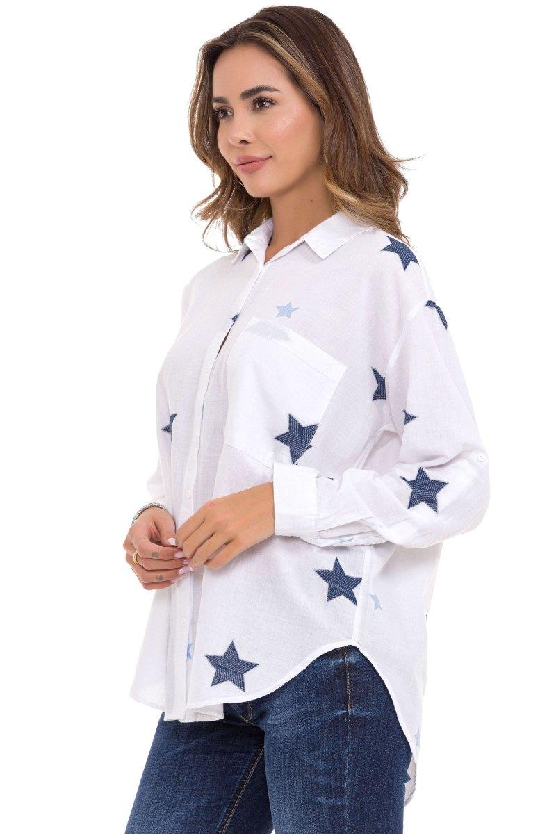 WH127 Oversized linen shirt with star detail