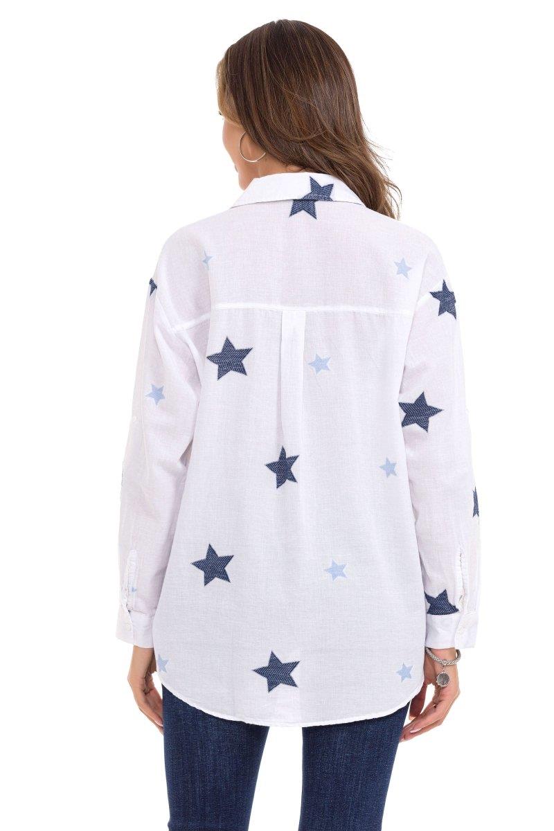 WH127 Oversized linen shirt with star detail