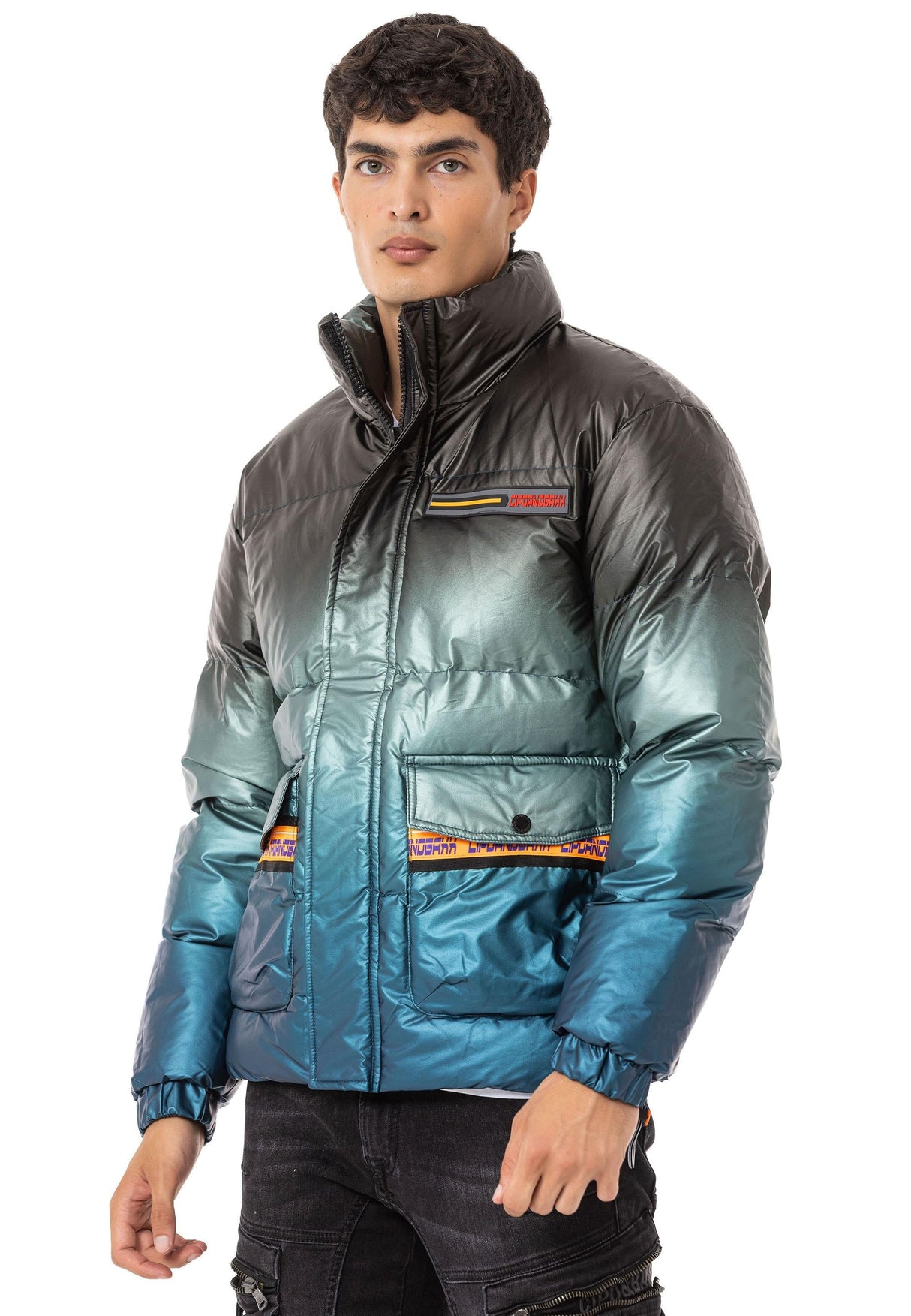 CM221 Men's Winter Jacket – Glossy finish with sporty color gradient & functional zippers