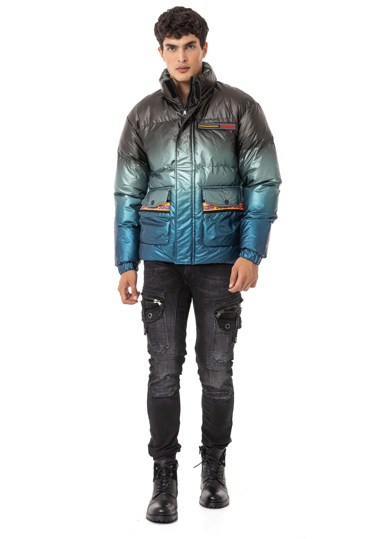 CM221 Men's Winter Jacket – Glossy finish with sporty color gradient & functional zippers