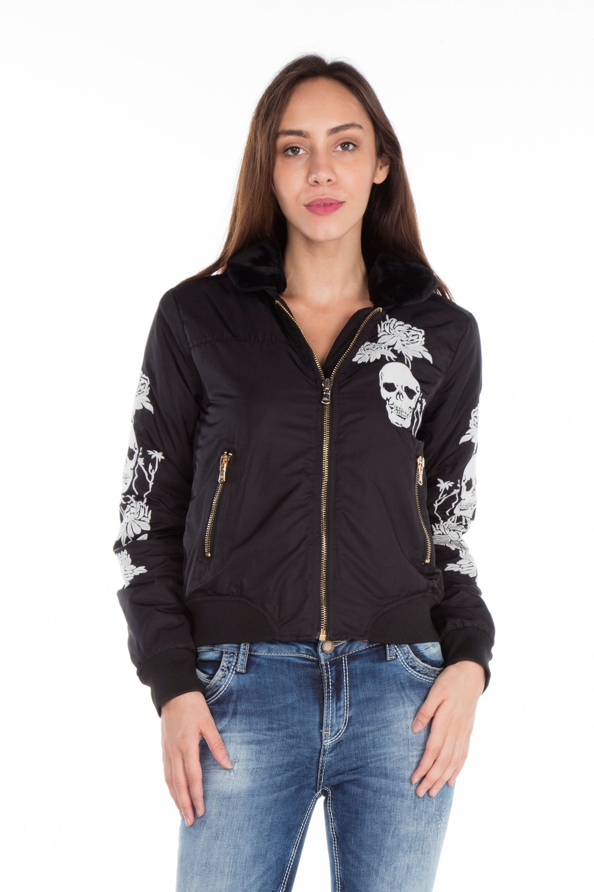 WJ137 Women's Outdoor Jacket with Fur Collar and Embroidery