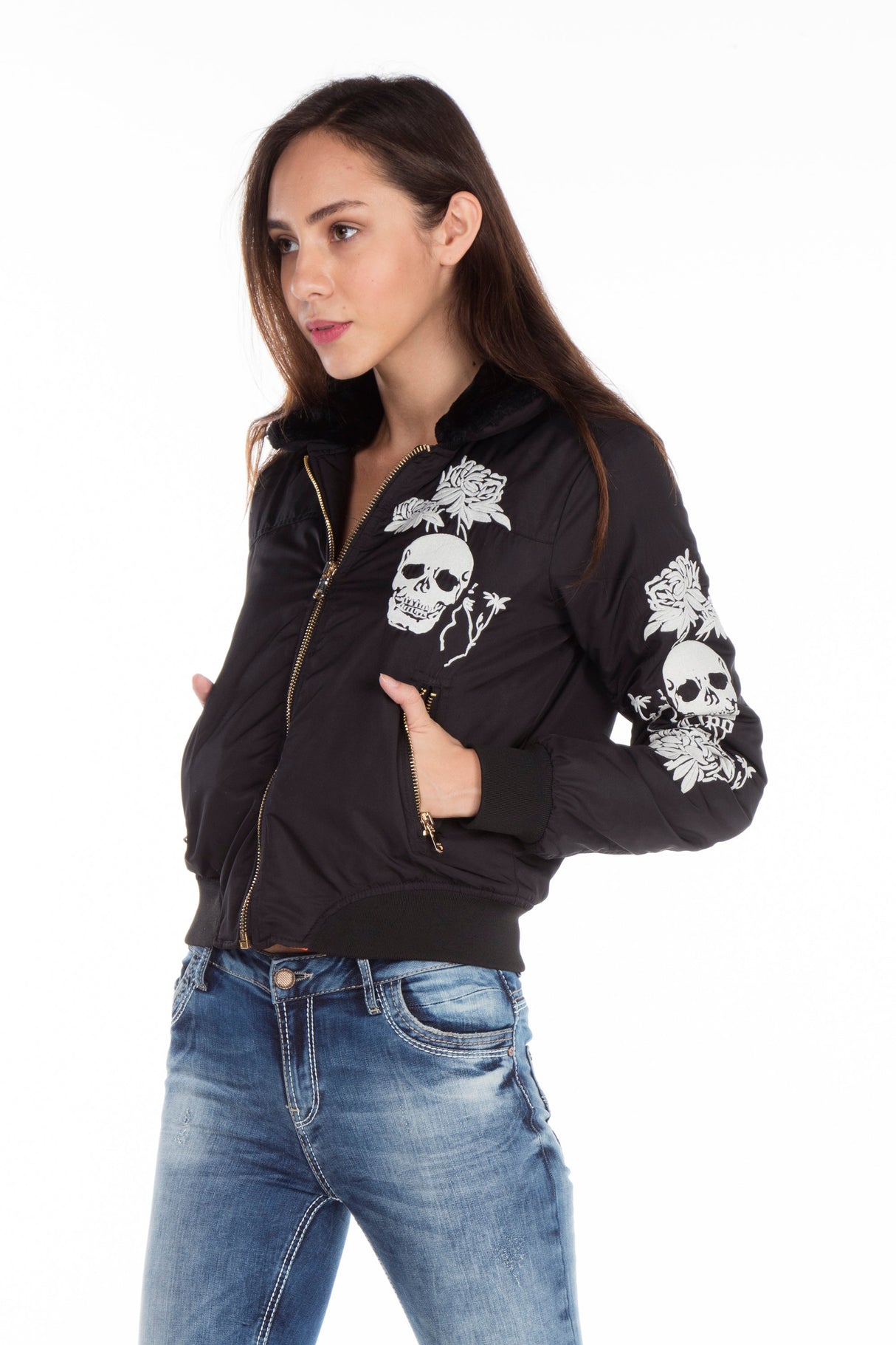 WJ137 Women's Outdoor Jacket with Fur Collar and Embroidery