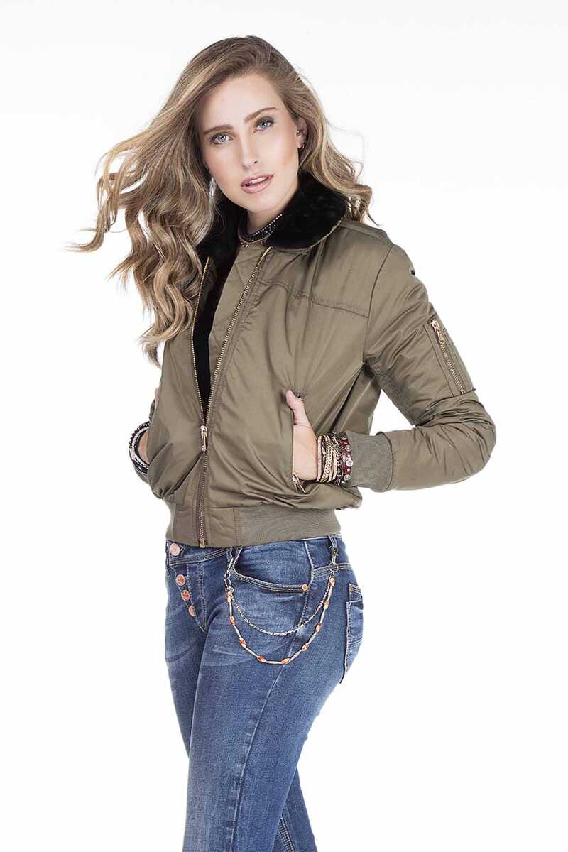 WJ141 Women's Bomber Jacket with Detachable Fur Collar