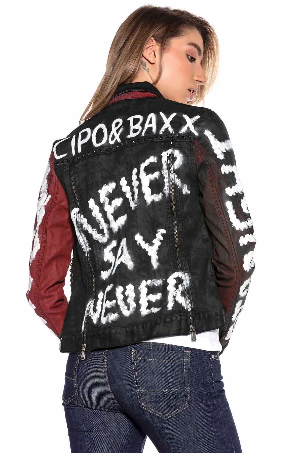 WJ172 Women's denim jacket with colorful pattern
