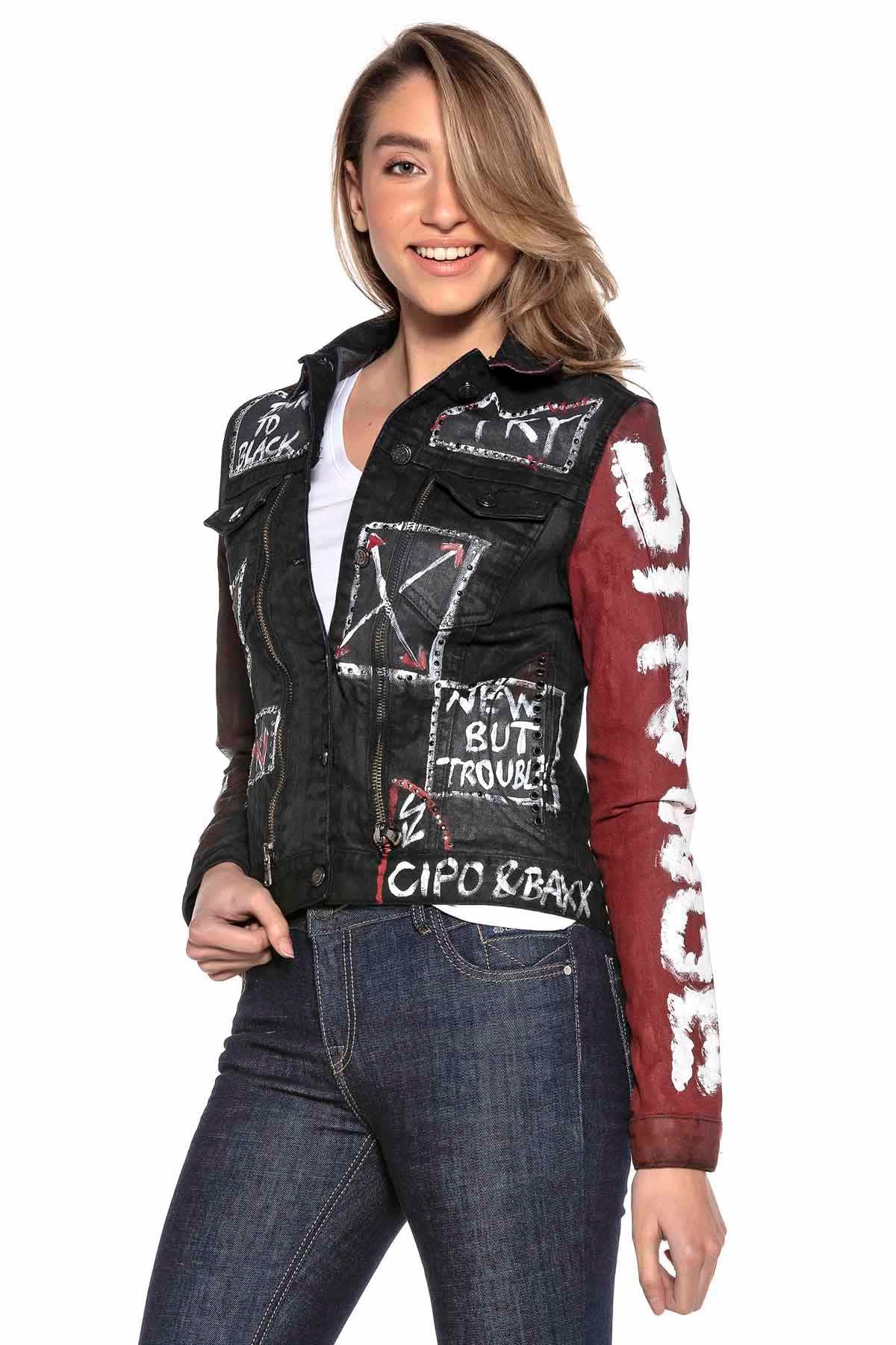WJ172 Women's denim jacket with colorful pattern