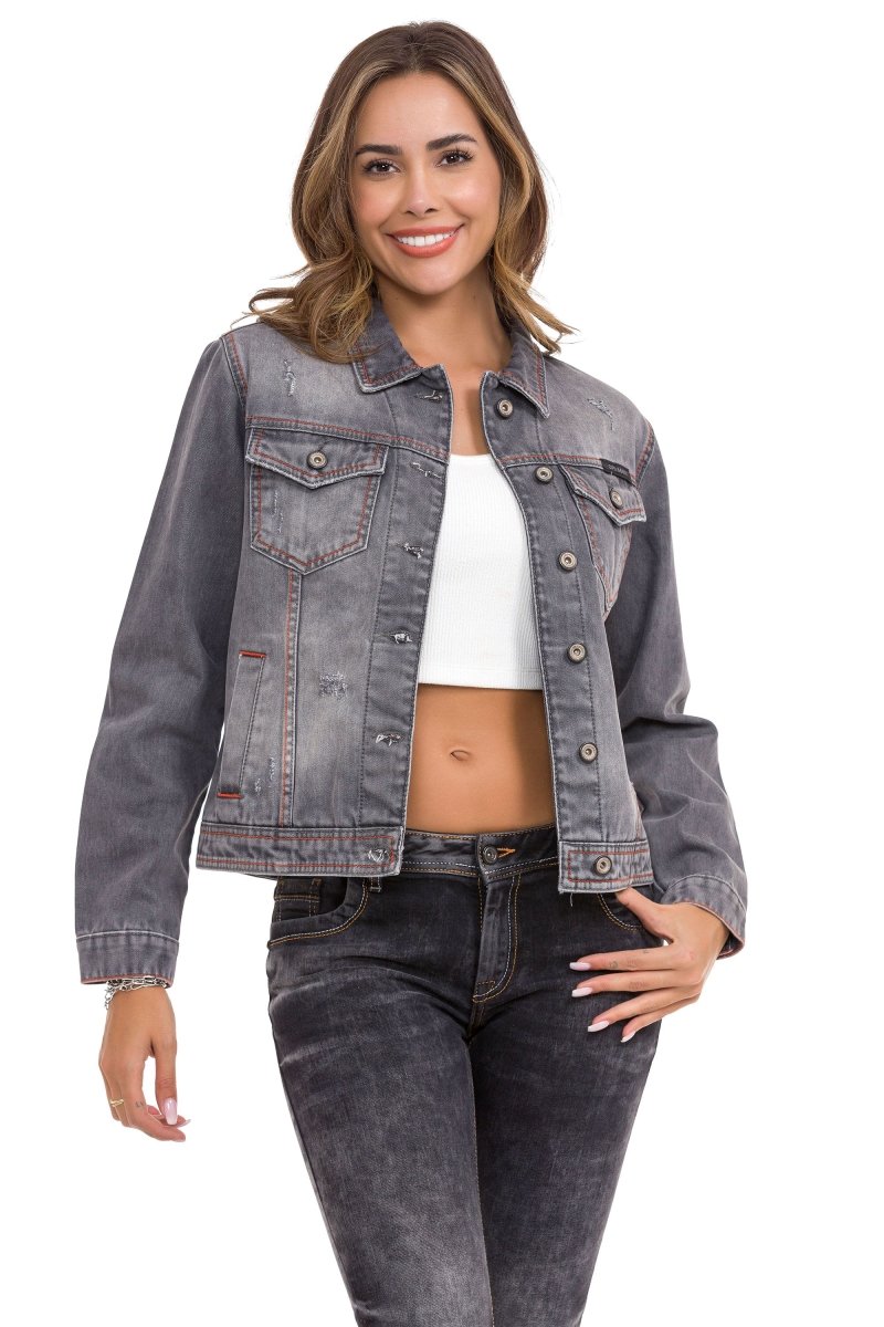 WJ206 Women's denim jacket with contrasting stitching