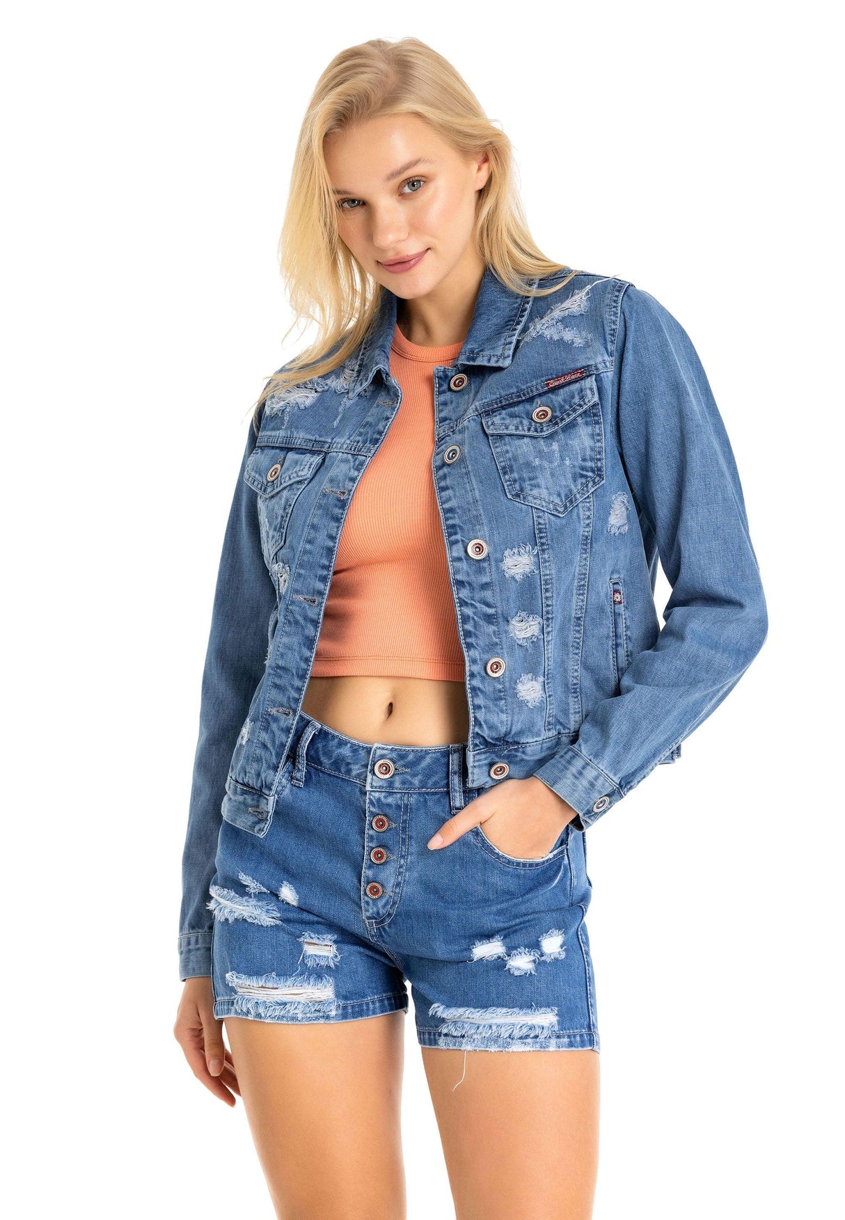 WJ212 Women's denim jacket with stylish, eye-catching elements