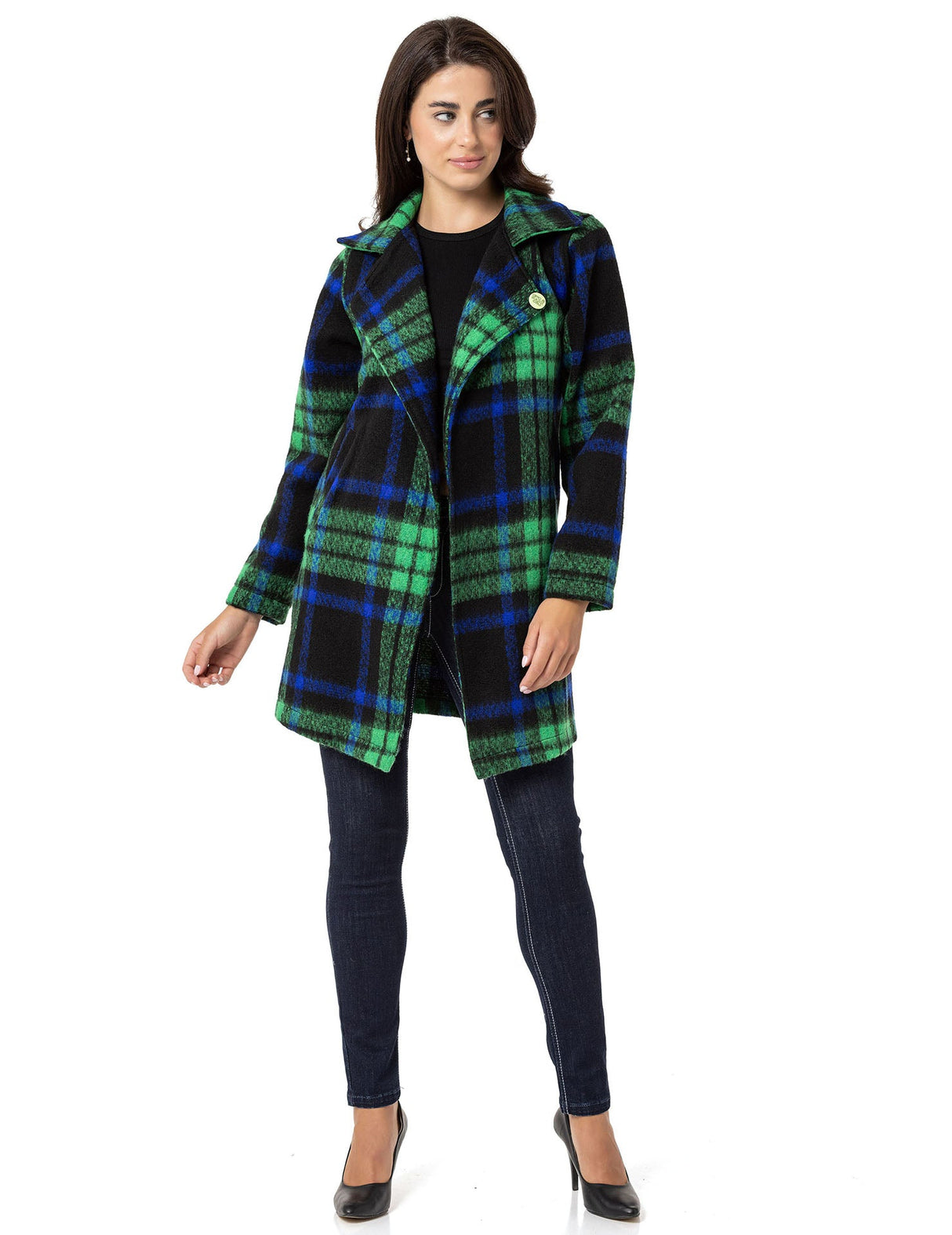 WJ220 women's long jacket in checked design