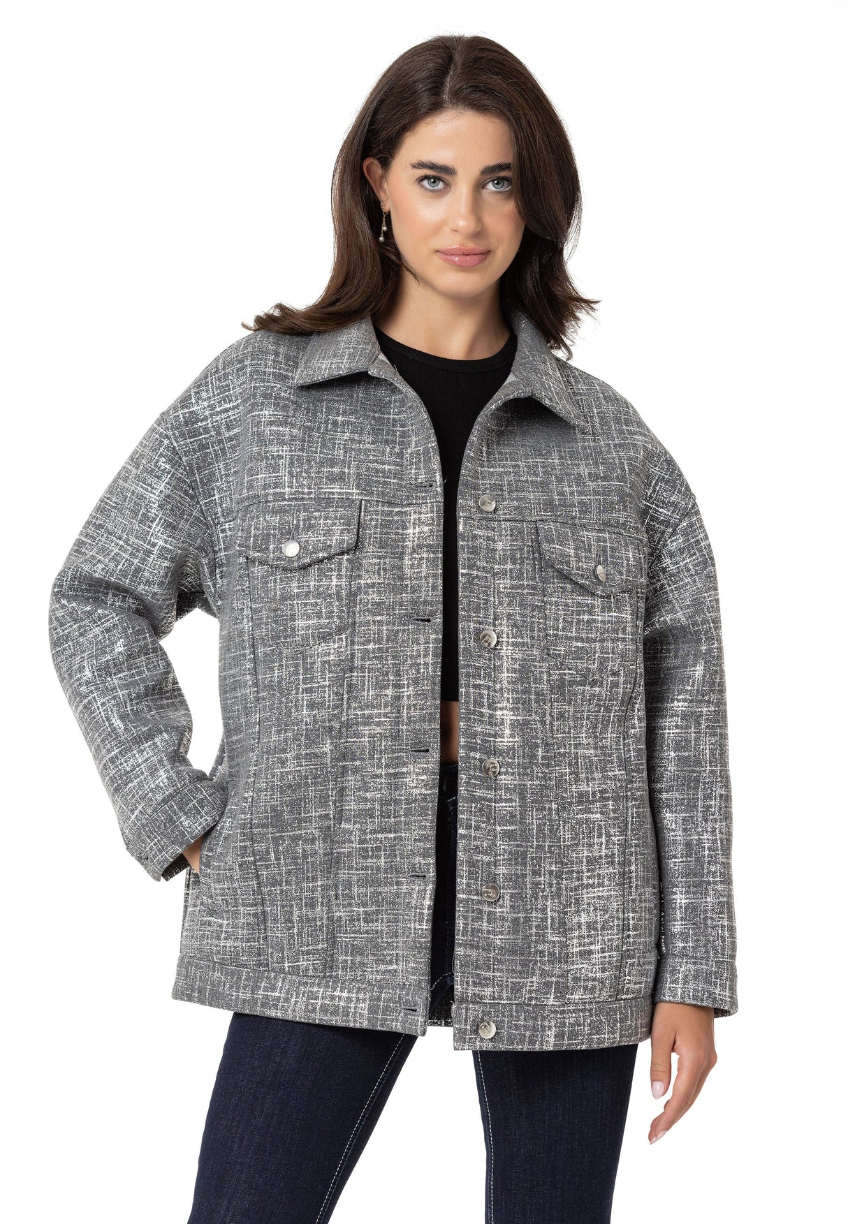 WJ222 Women's jacket with striped pattern in a glossy finish