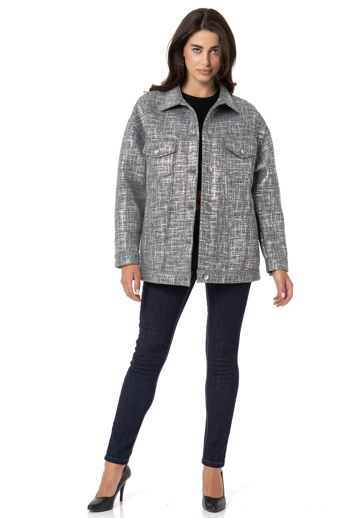 WJ222 Women's jacket with striped pattern in a glossy finish