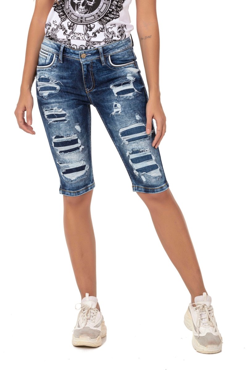 WK181 women's denim shorts with destroyed effects