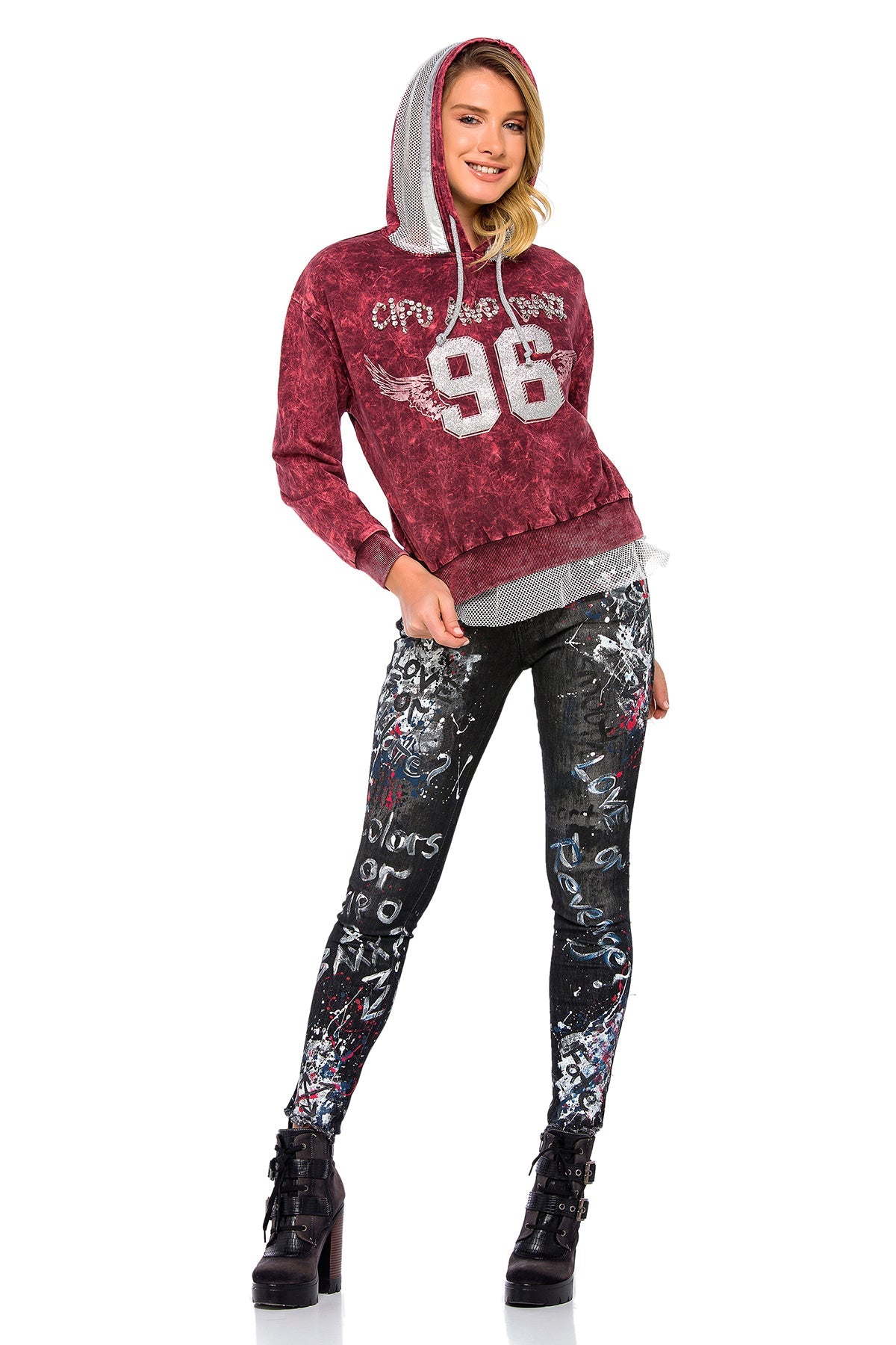 WL207 Women's hooded sweatshirt in a sporty college look