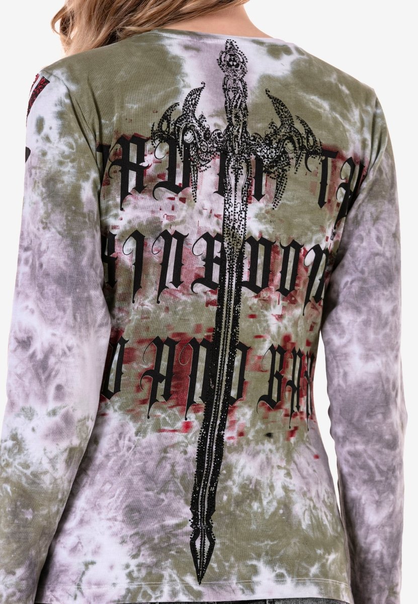 WL282 Women's long-sleeved shirt with trendy rhinestones