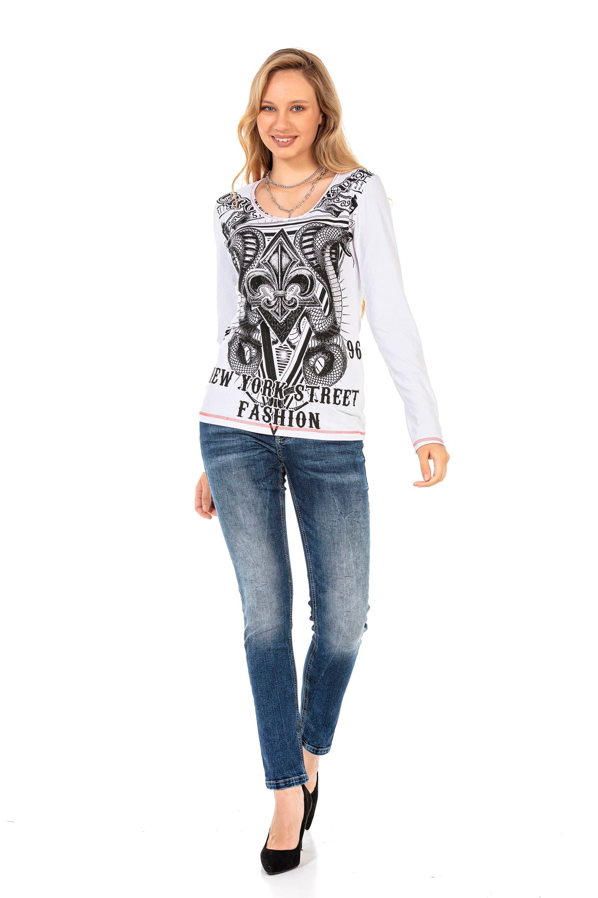 WL285 Women's long-sleeved shirt with large front print