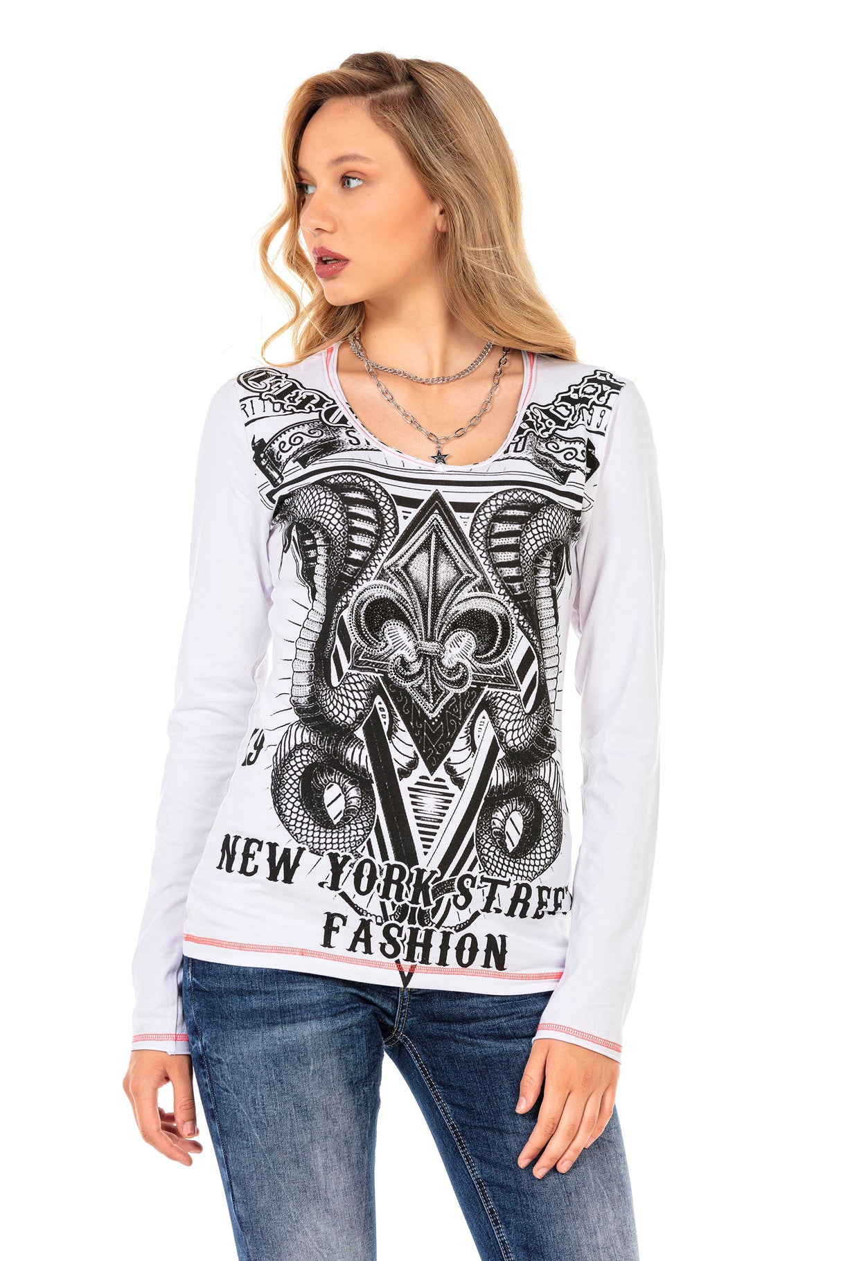 WL285 Women's long-sleeved shirt with large front print