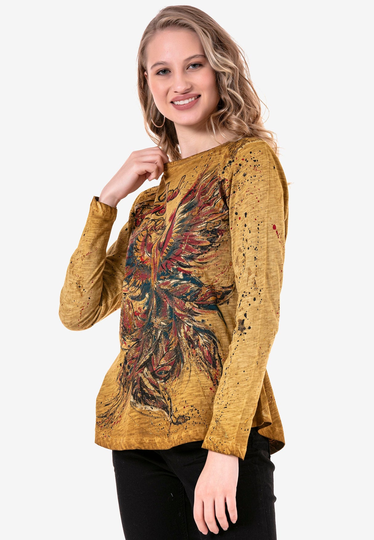 WL307 Women's long-sleeved shirt with trendy glitter print