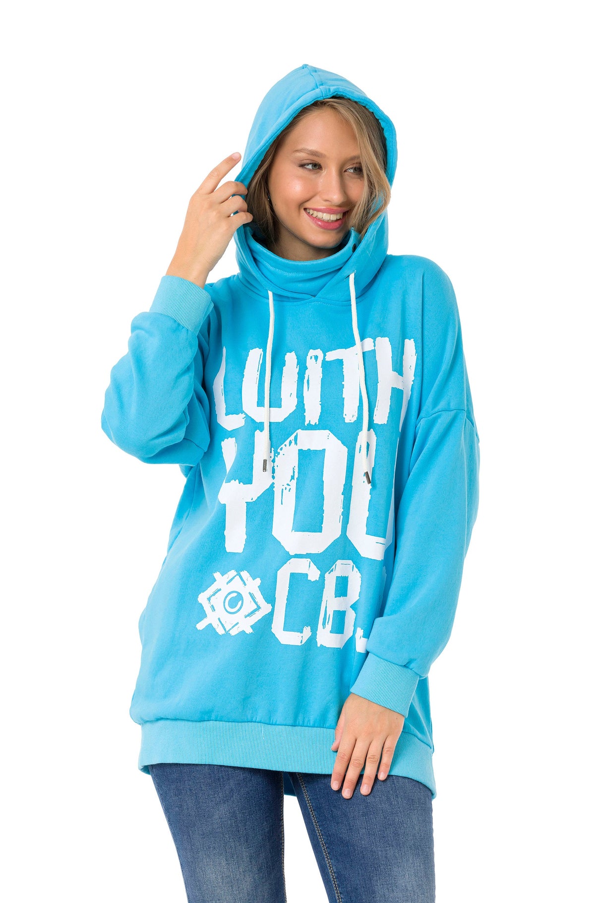 WL345 Women's hooded sweatshirt with cool brand print and loop scarf
