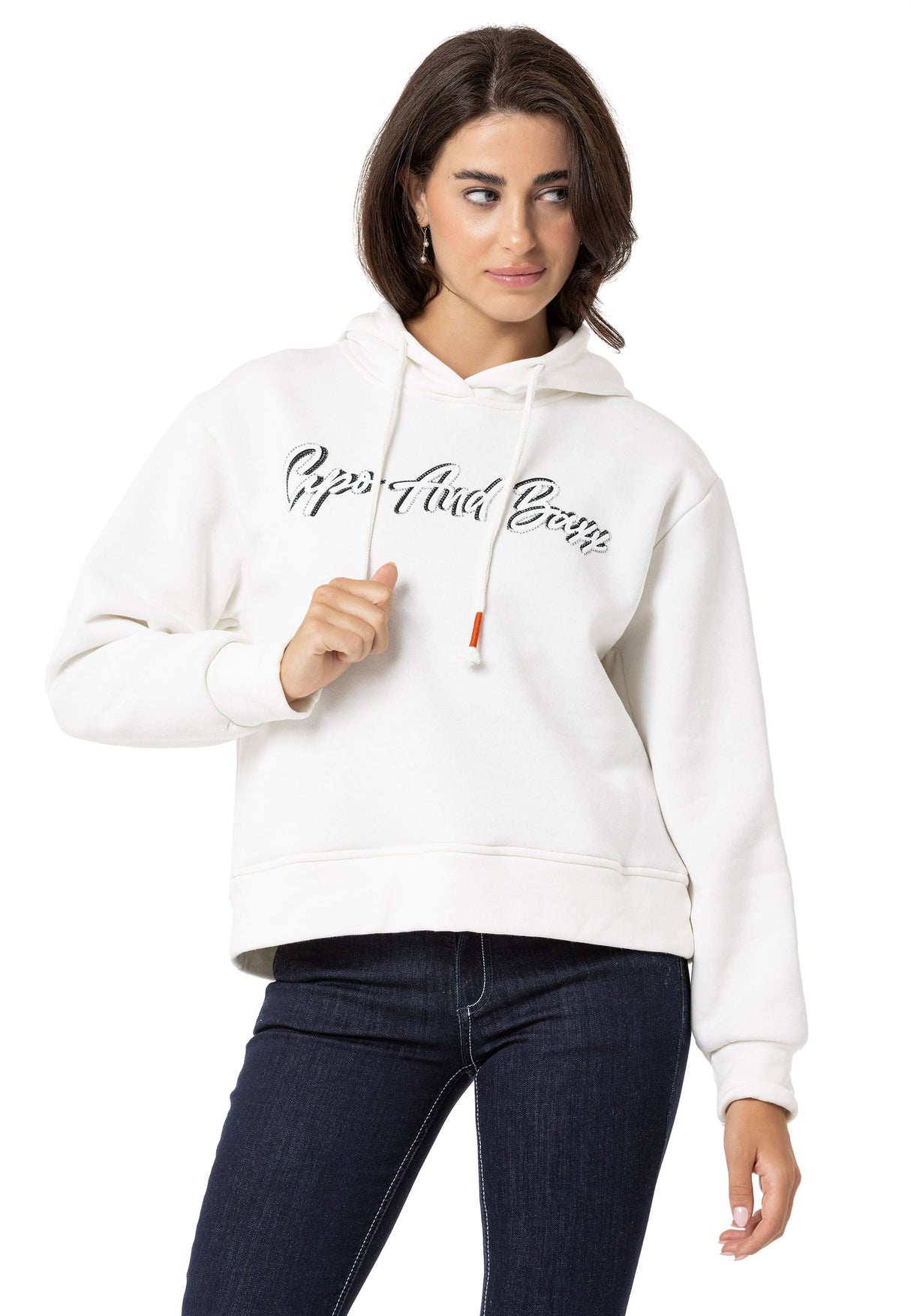 WL351 Women's hooded sweatshirt with trendy rhinestone brand embroidery
