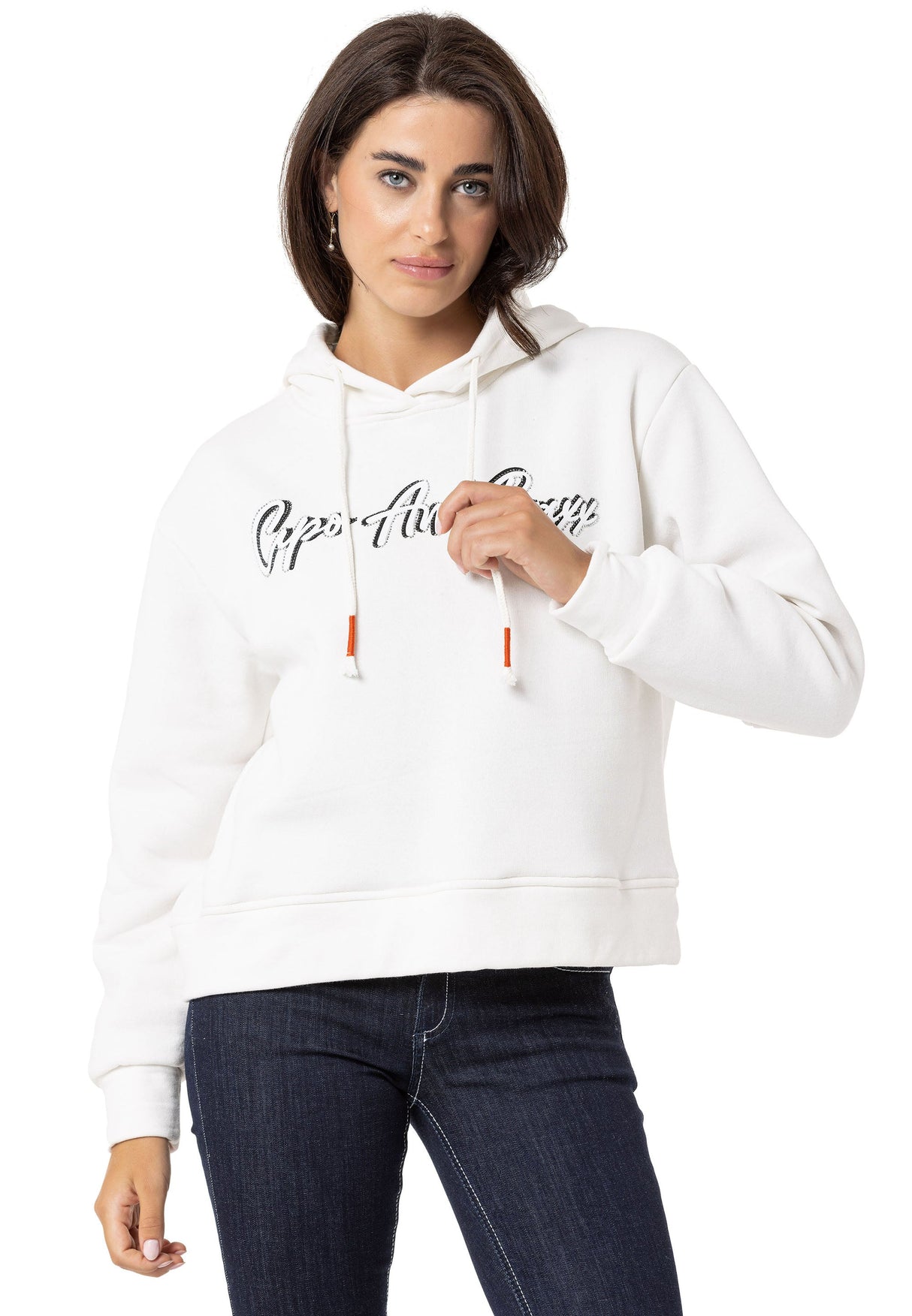 WL351 Women's hooded sweatshirt with trendy rhinestone brand embroidery