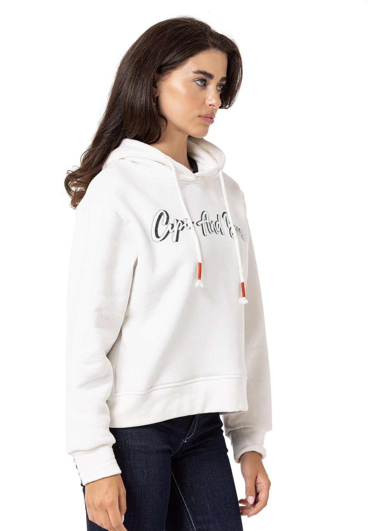 WL351 Women's hooded sweatshirt with trendy rhinestone brand embroidery