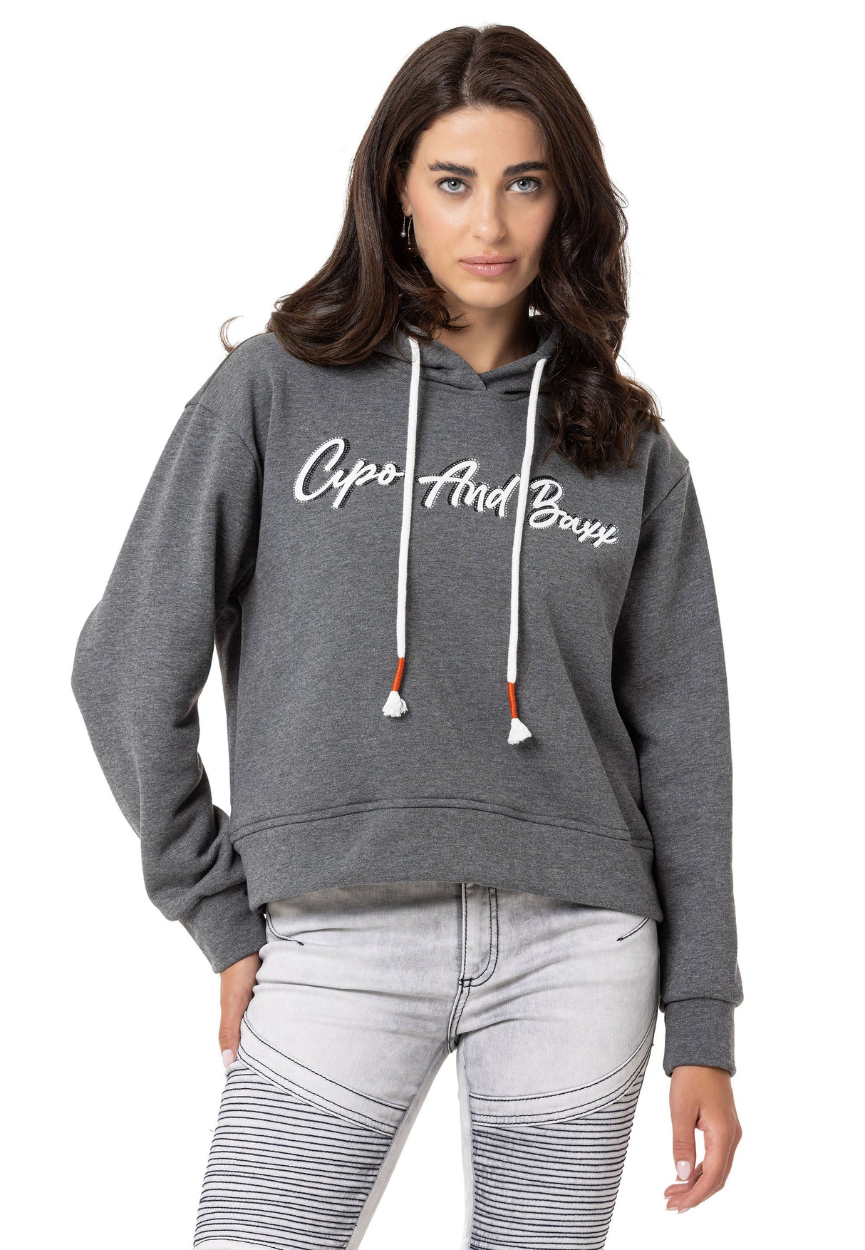 WL351 Women's hooded sweatshirt with trendy rhinestone brand embroidery