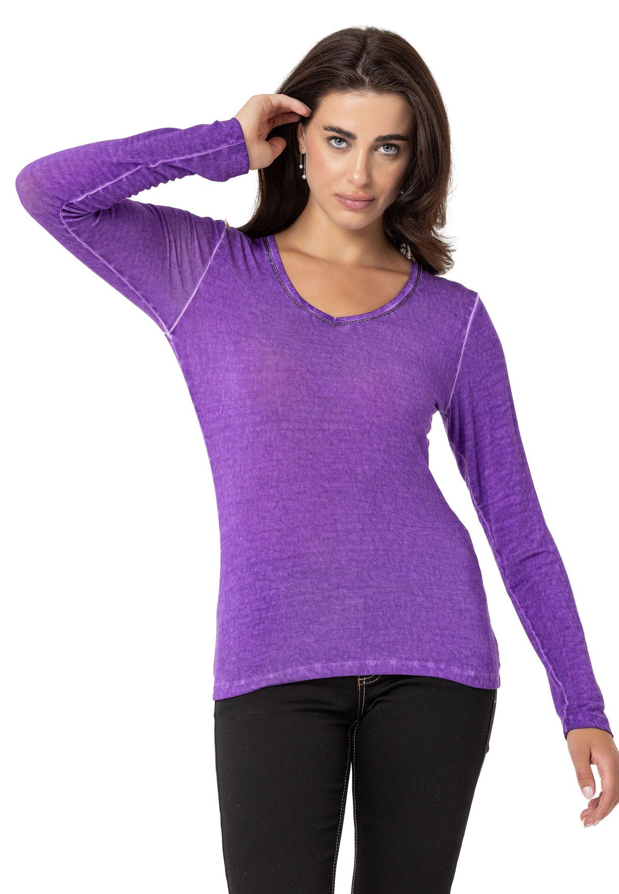 WL355 Women's Long Sleeve Basic Shirt with Wash Effect