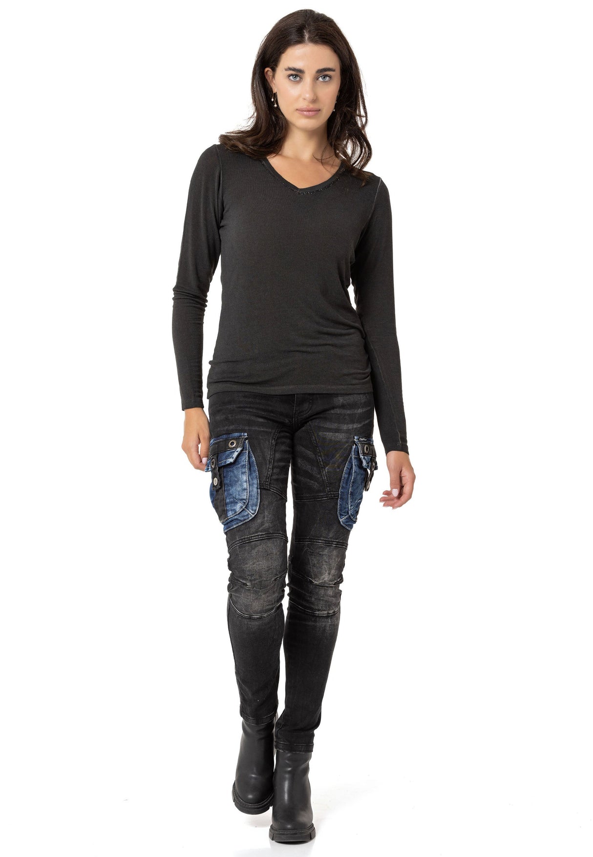 WL355 Women's Long Sleeve Basic Shirt with Wash Effect