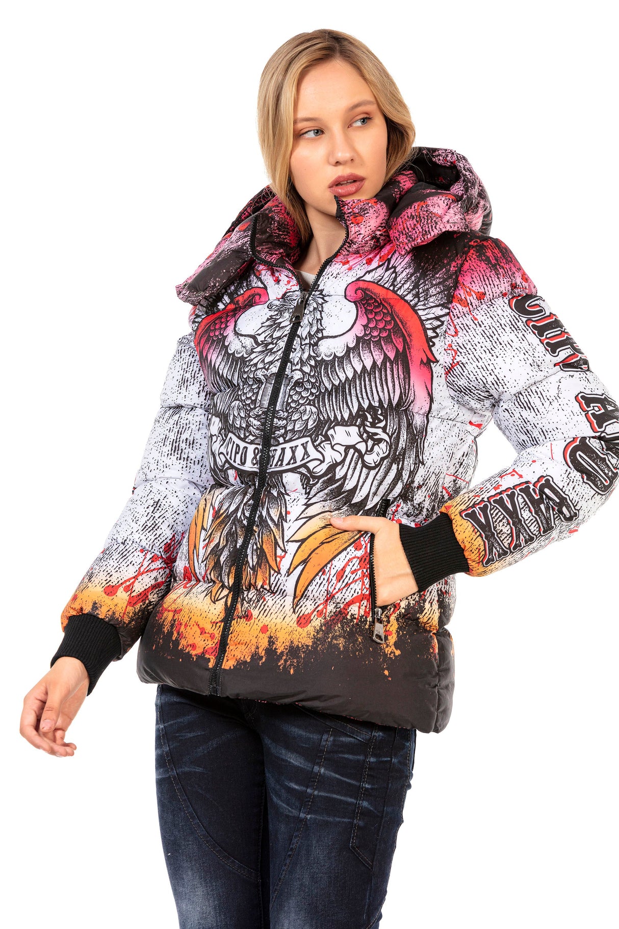 WM130 Women's winter jacket with vibrant all-over print