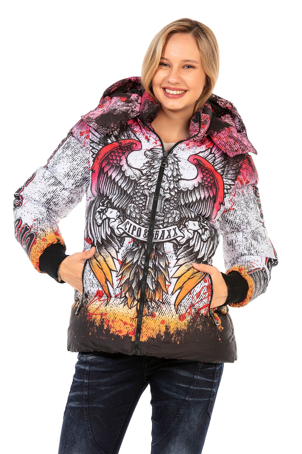 WM130 Women's winter jacket with vibrant all-over print