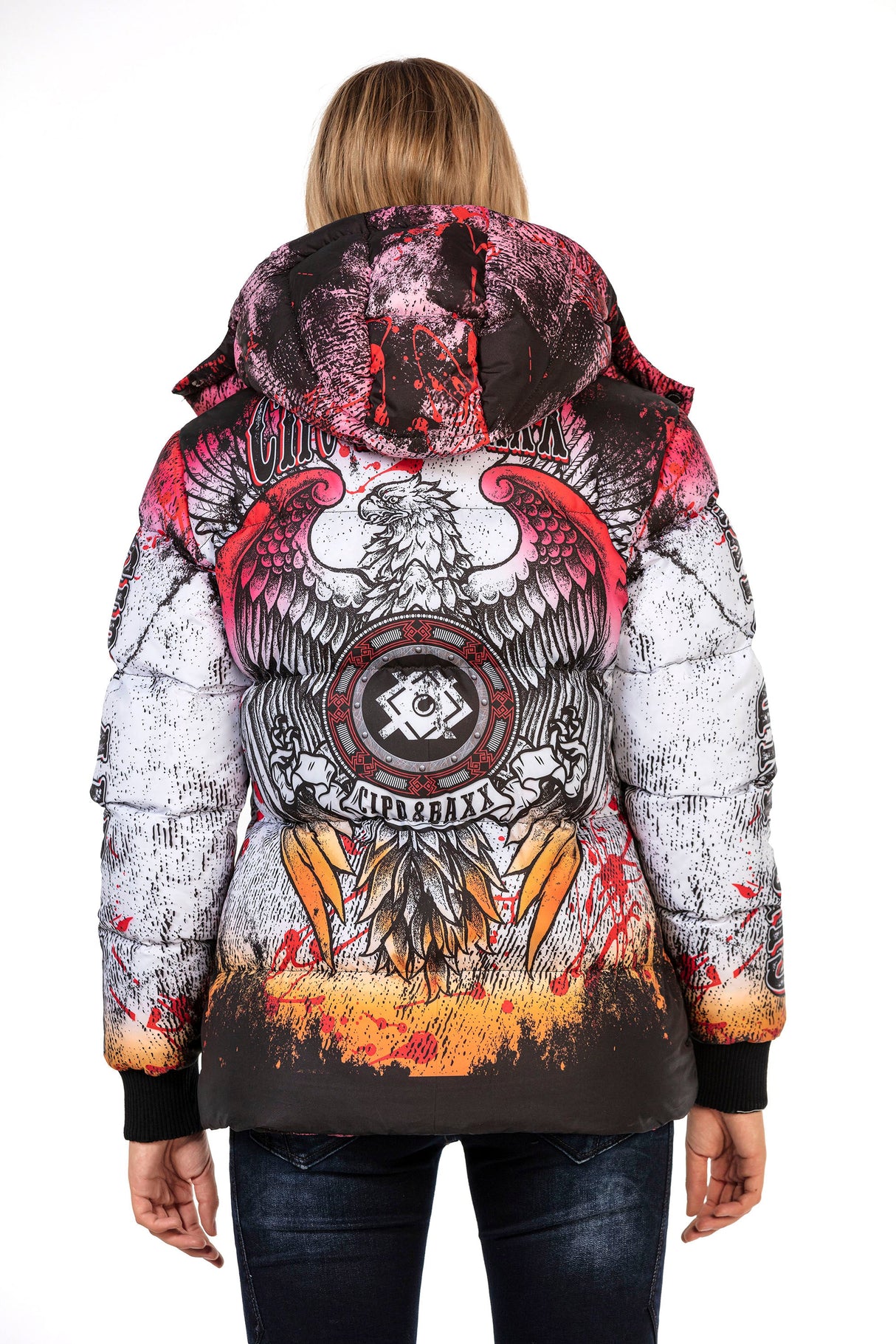 WM130 Women's winter jacket with vibrant all-over print