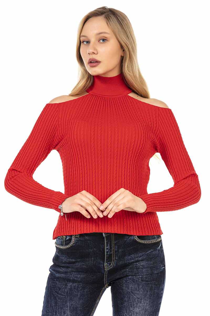 WP205 Women's knitted sweater with stylish cut-outs