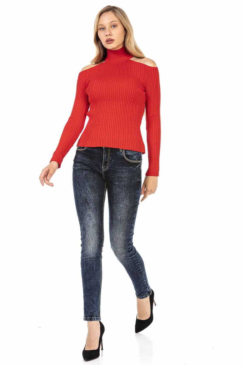 WP205 Women's knitted sweater with stylish cut-outs