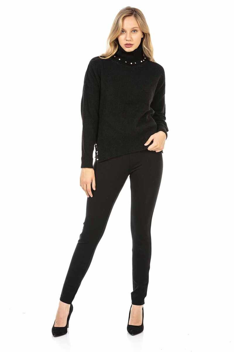 WP217 Women's roll-neck sweater with fashionable pearl appliqués
