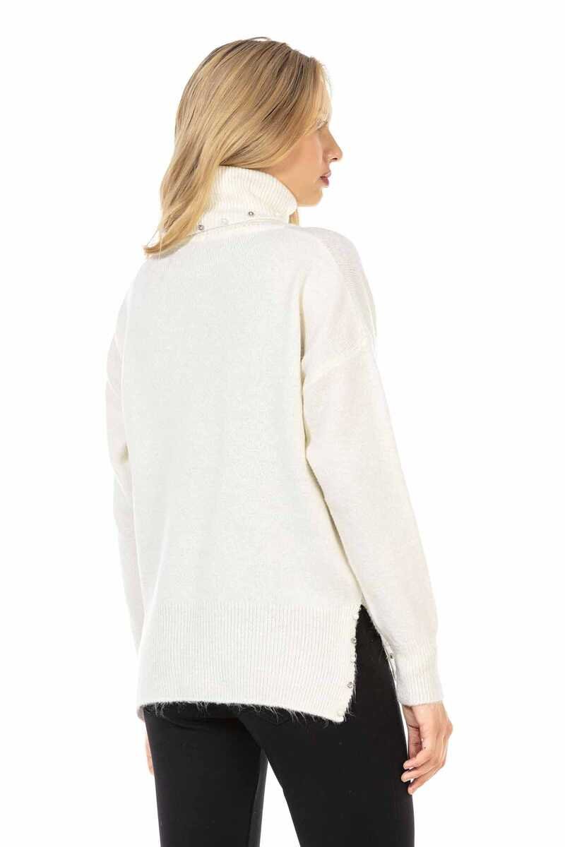 WP217 Women's roll-neck sweater with fashionable pearl appliqués
