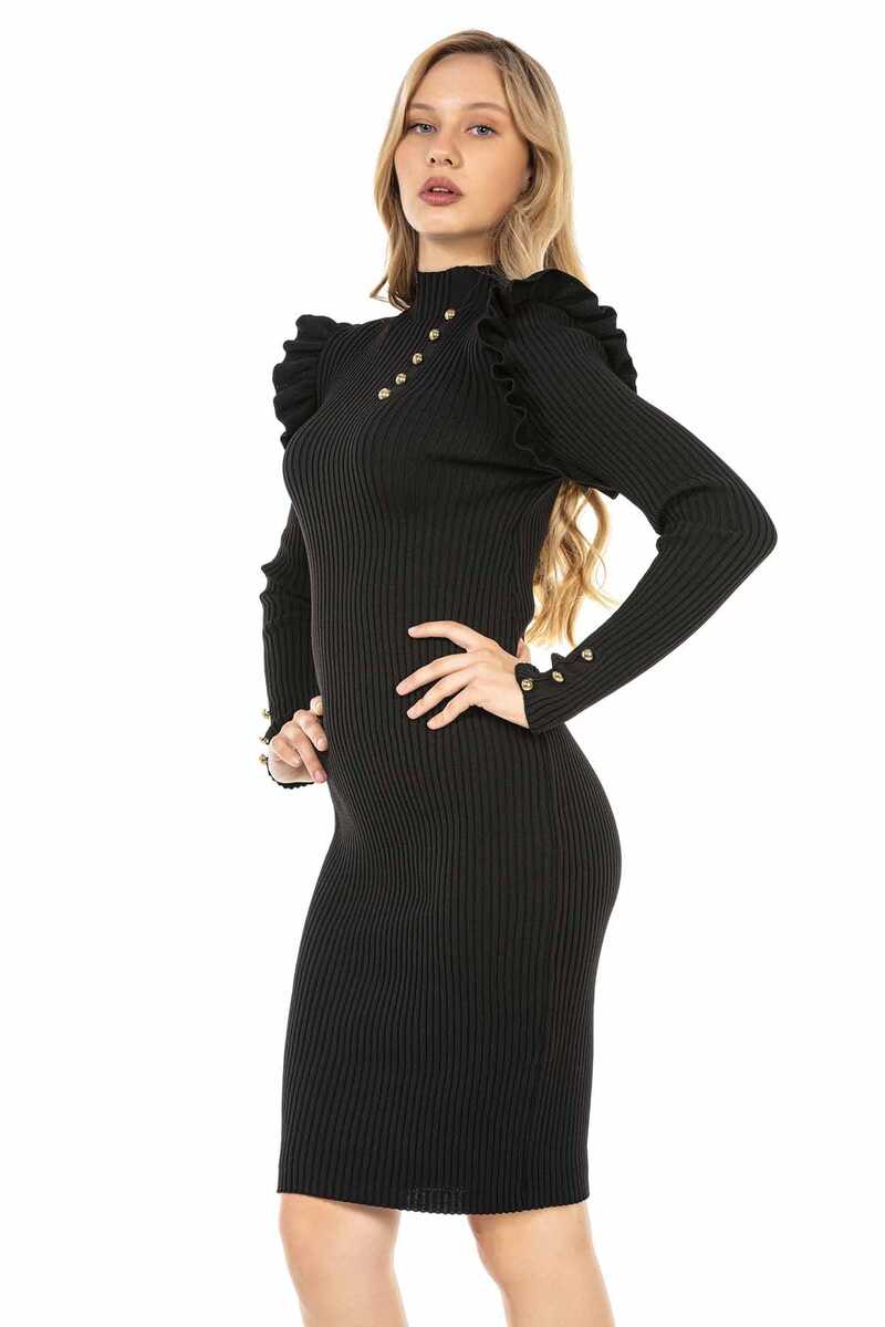 WP224 Women's Jersey Sweater Dress with Trendy Decorative Buttons