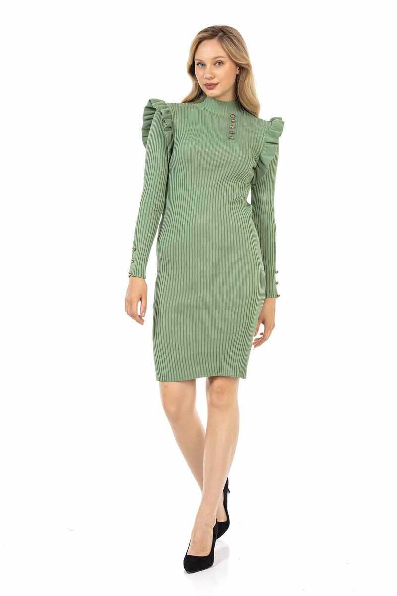 WP224 Women's Jersey Sweater Dress with Trendy Decorative Buttons