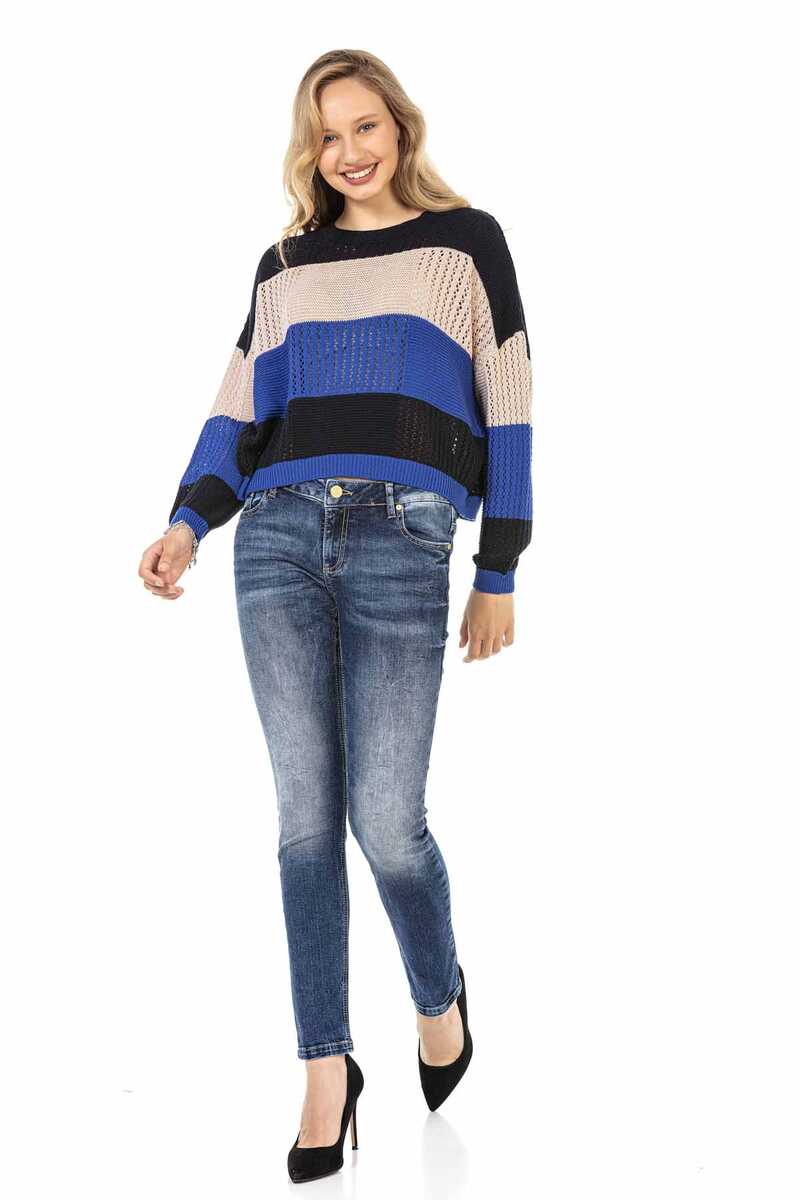 WP226 Women's Knit Sweater with Wide Stripes