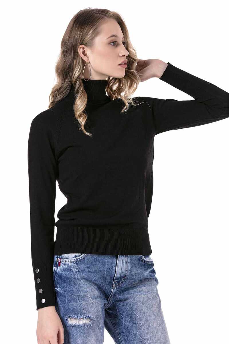 WP228 Women's roll neck sweater with great button details