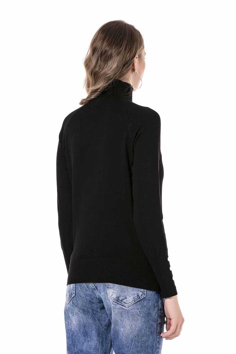 WP228 Women's roll neck sweater with great button details