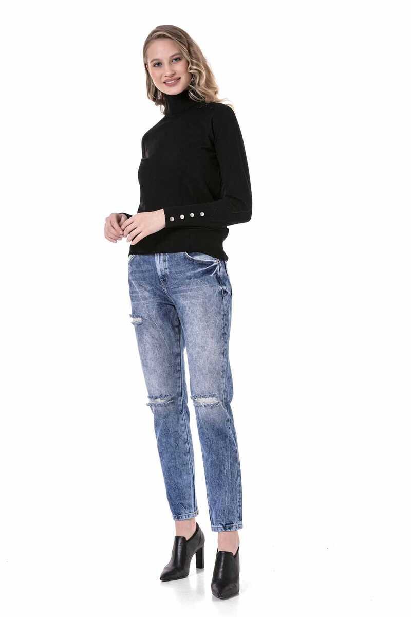 WP228 Women's roll neck sweater with great button details