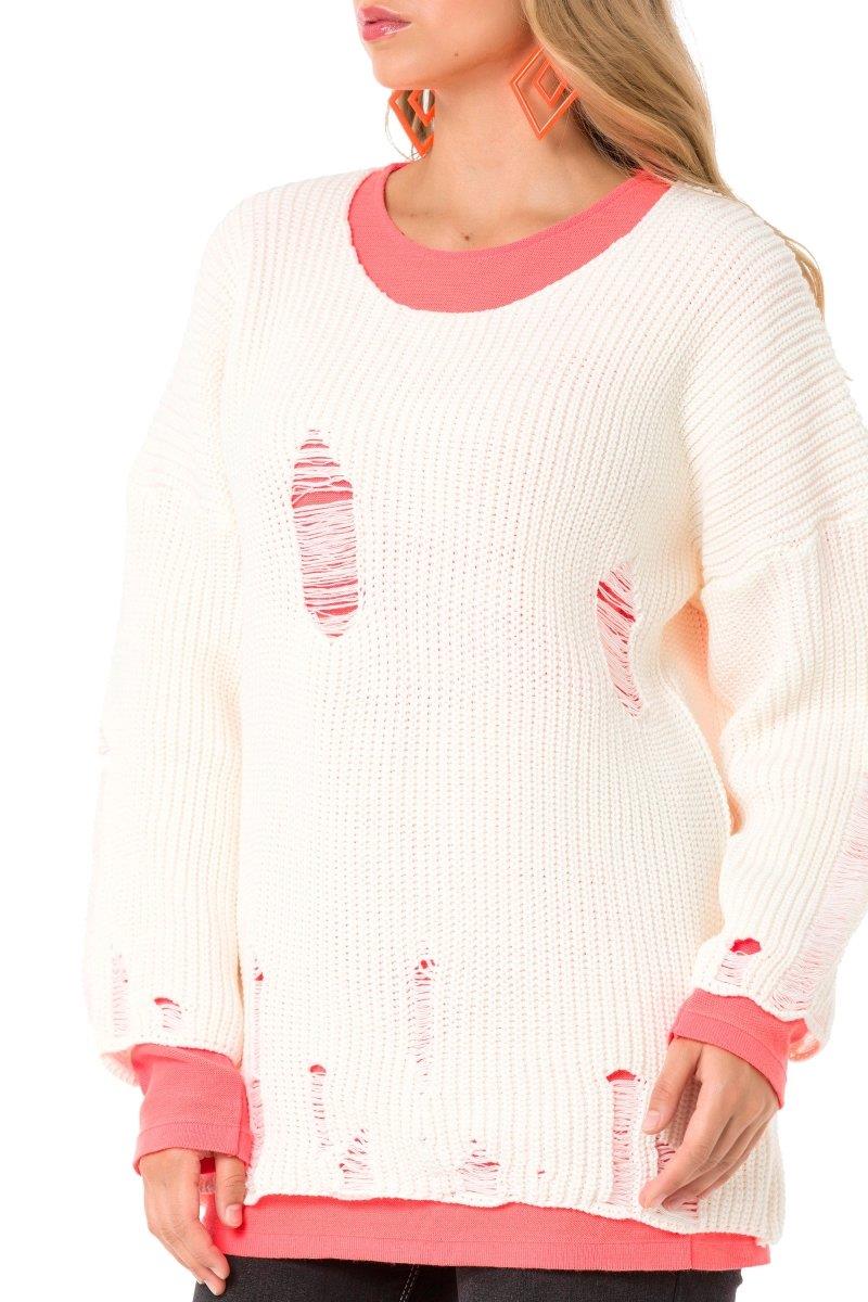 WP240 Women's knitted sweater with contrasting long sleeve
